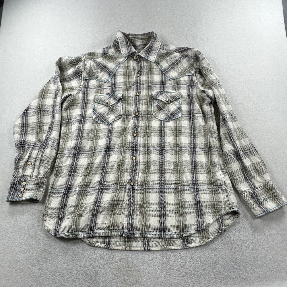 Ryan Michael Western Shirt Mens Large Plaid Pearl Snap Flannel Long Sleeve